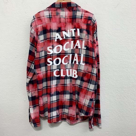 Anti Social Social Club Other - Anti Social Social Club Buffalo Red Black Plaid Beach Tie Dye Flannel Shirt